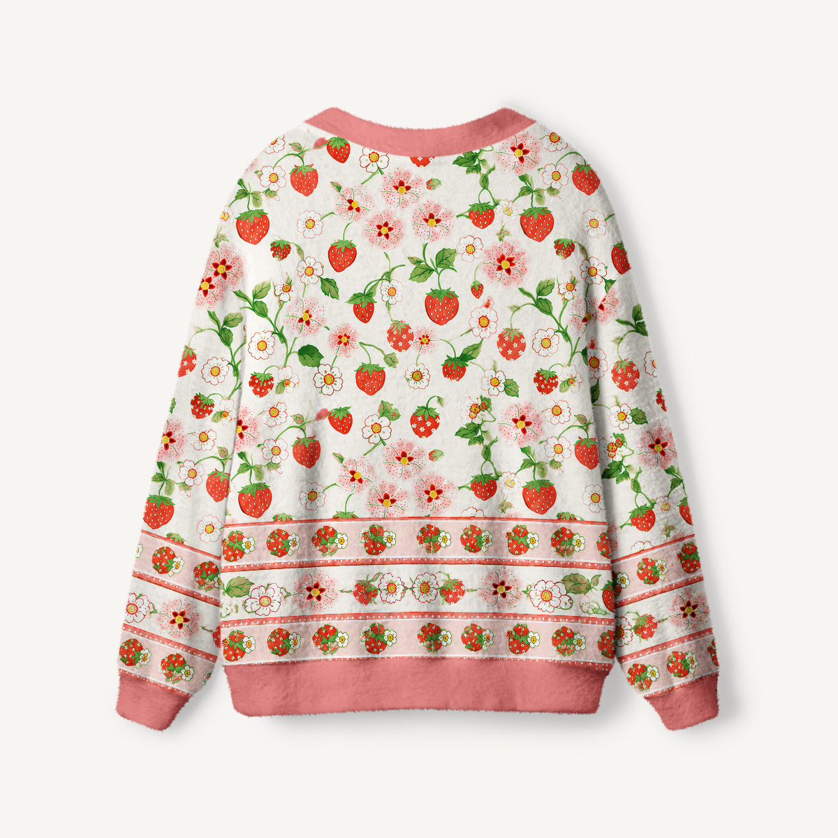 Strawberry Meadow Print Ugly Cardigan Sweaters