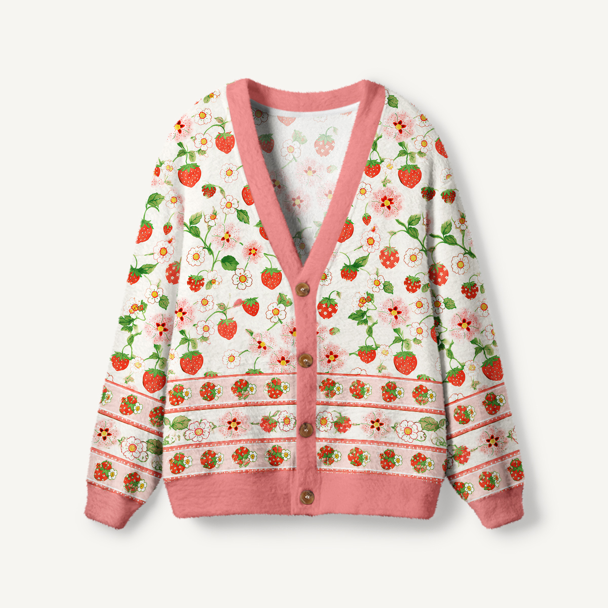 Strawberry Meadow Print Ugly Cardigan Sweaters