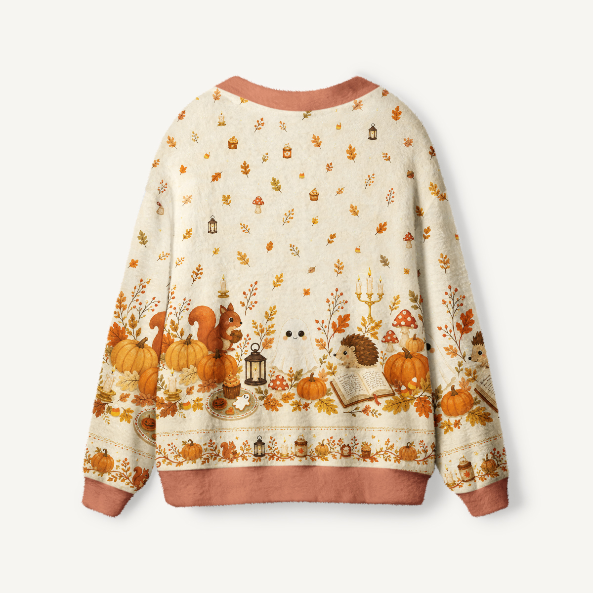 Pumpkin Ghost Harvest Print Ugly Cardigan Sweaters