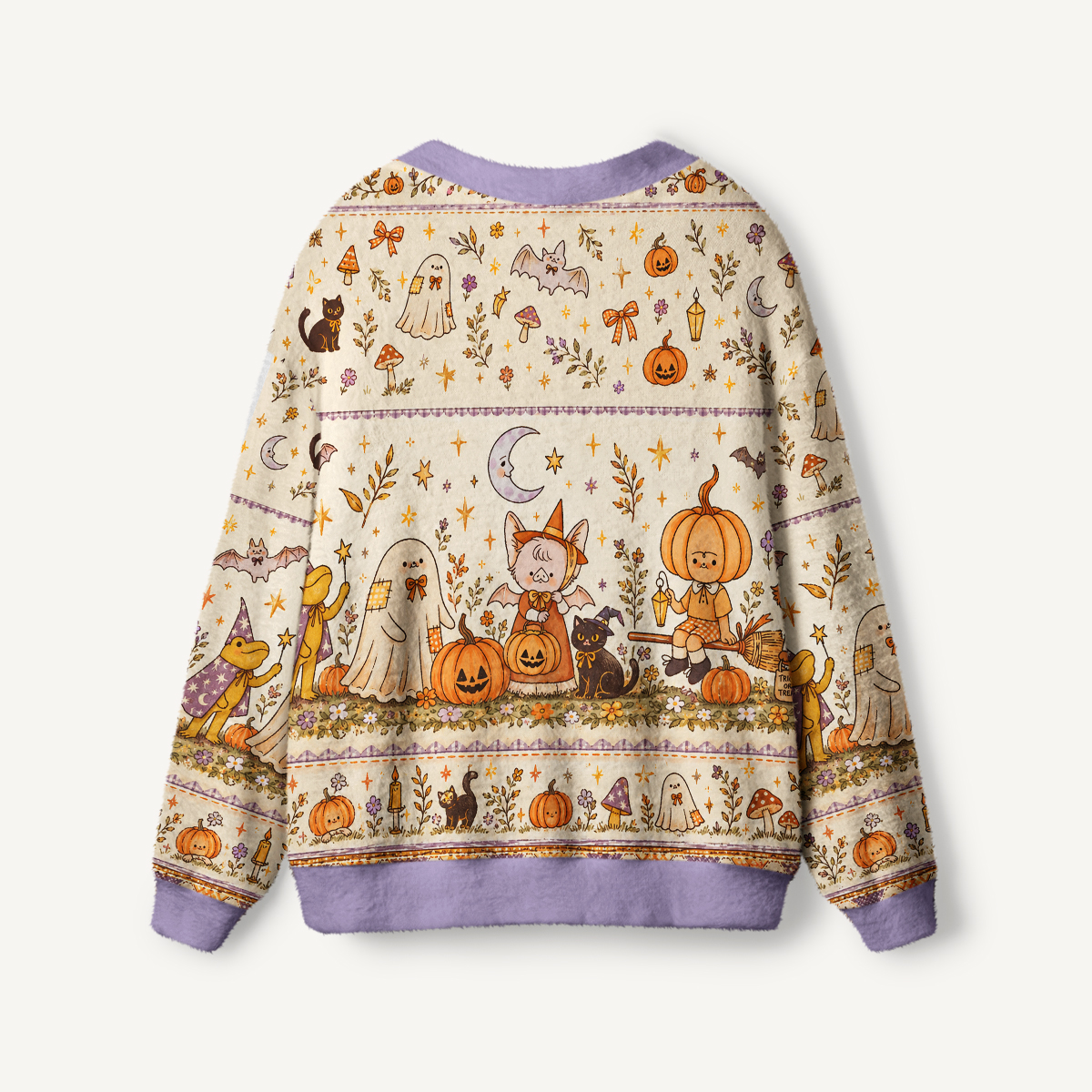 Whimsy Halloween Friends Print Ugly Cardigan Sweaters