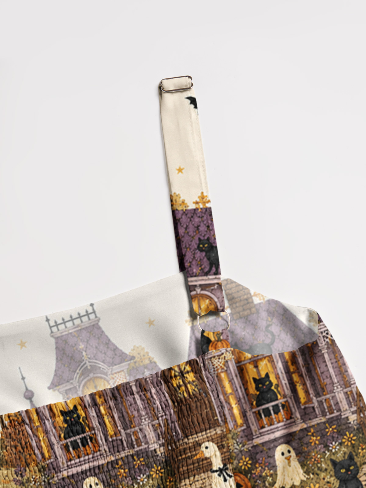 Moonlit Pumpkin Manor Print Wide Straps Maxi Dress With Pockets
