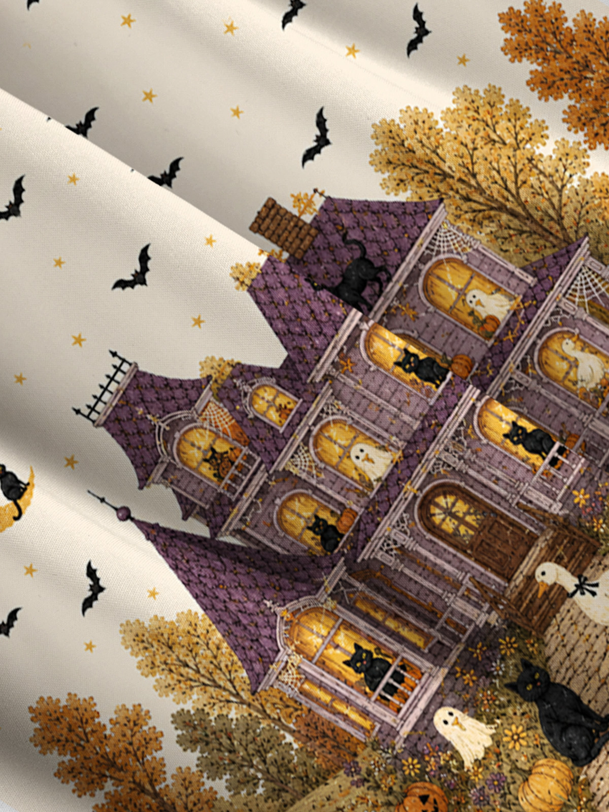 Moonlit Pumpkin Manor Print Wide Straps Maxi Dress With Pockets