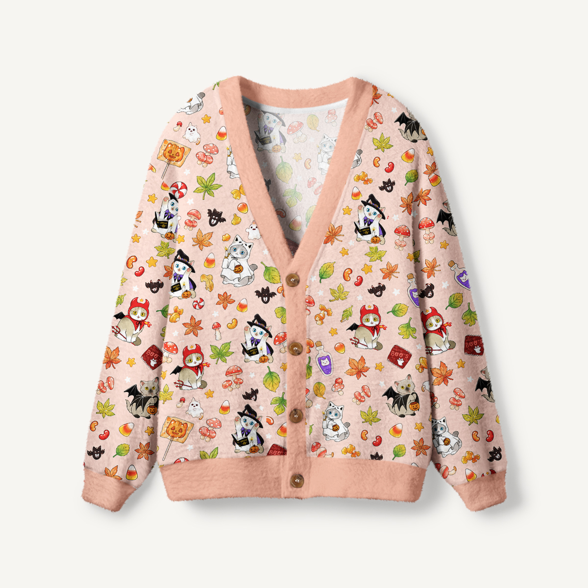 Autumn Forest Critter Halloween Print Ugly Cardigan Sweaters