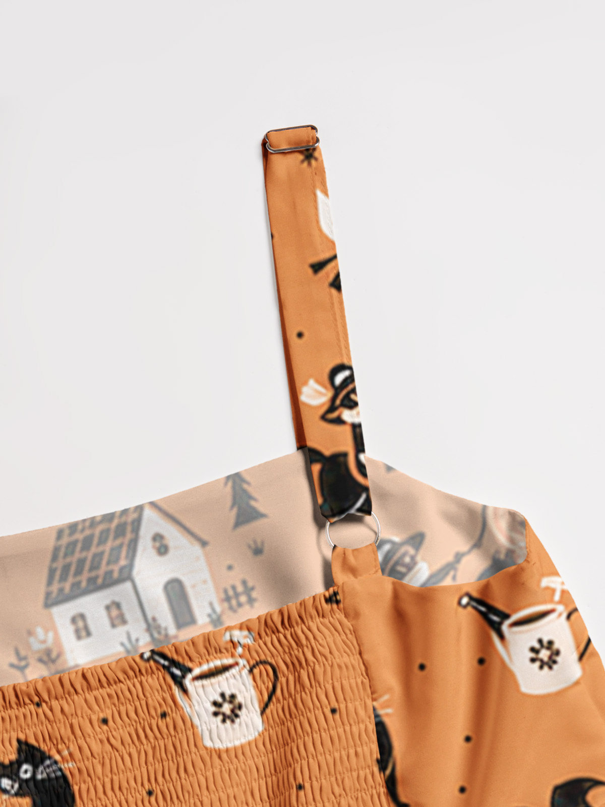 Moonlit Halloween Village Story Print Wide Straps Maxi Dress With Pockets