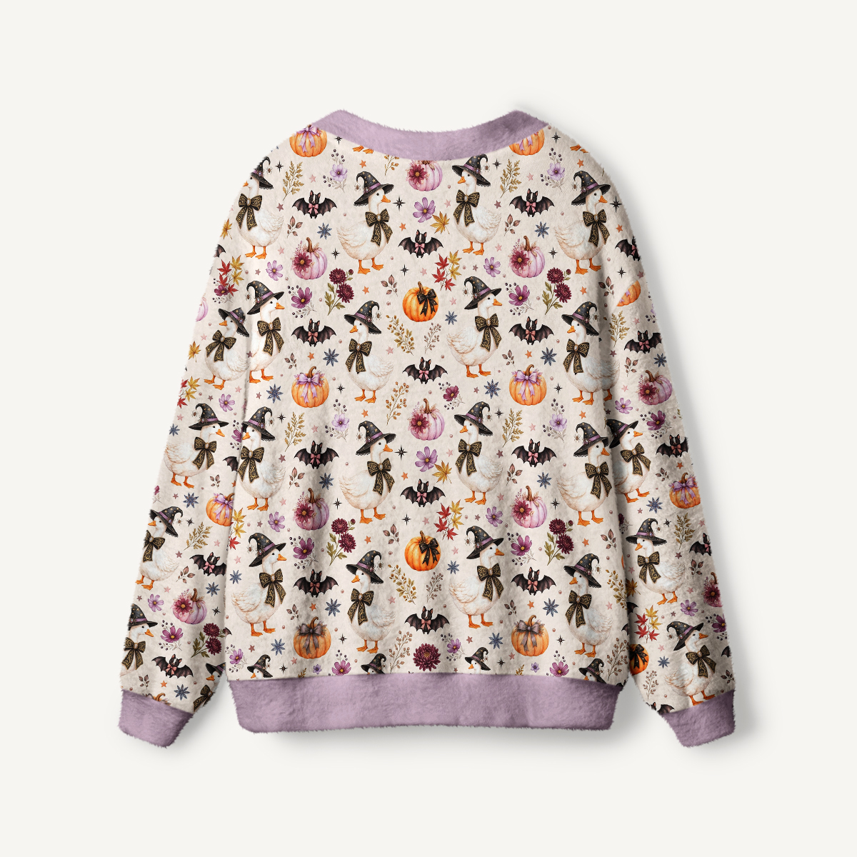 Rustic Halloween Goose Print Ugly Cardigan Sweaters