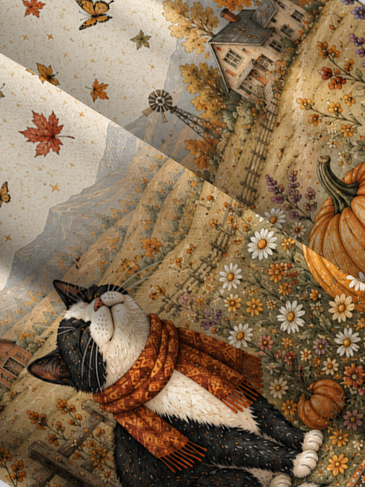 Autumn Pumpkin Field Black Cat Print Wide Straps Maxi Dress With Pockets