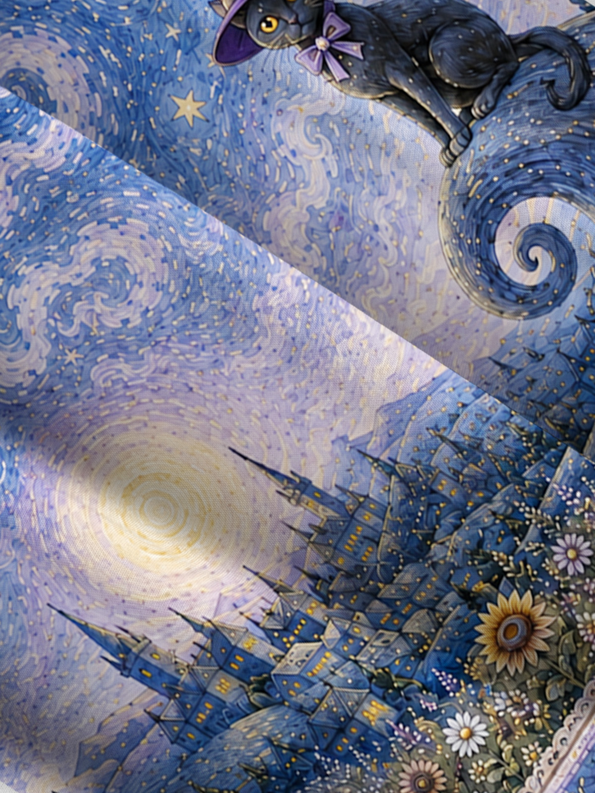 Starry Night Magic Garden Black Cat Print Wide Straps Maxi Dress With Pockets
