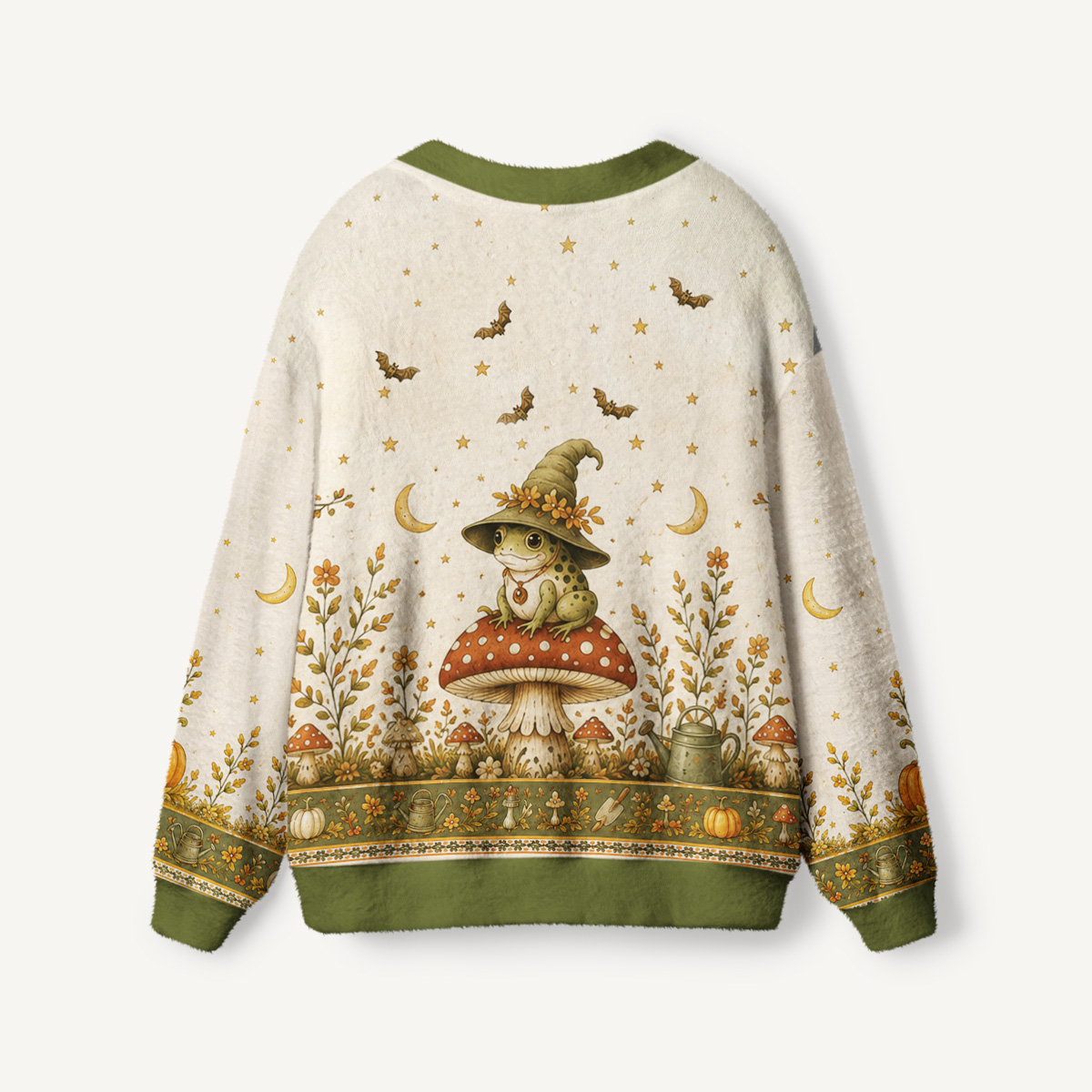 Fairy Tale Mushroom Little Frog Witch Garden Print Ugly Cardigan Sweaters