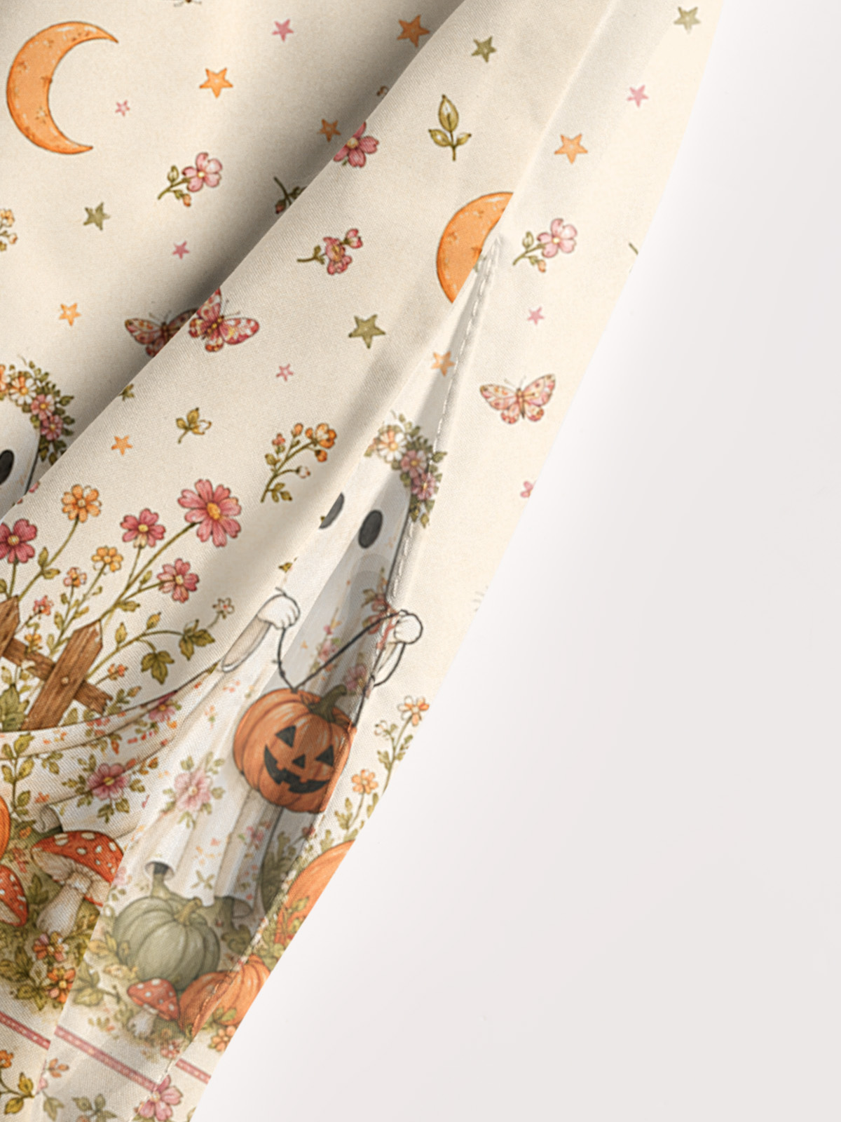 Garden Pumpkin Cat & Ghost Print Wide Straps Maxi Dress With Pockets