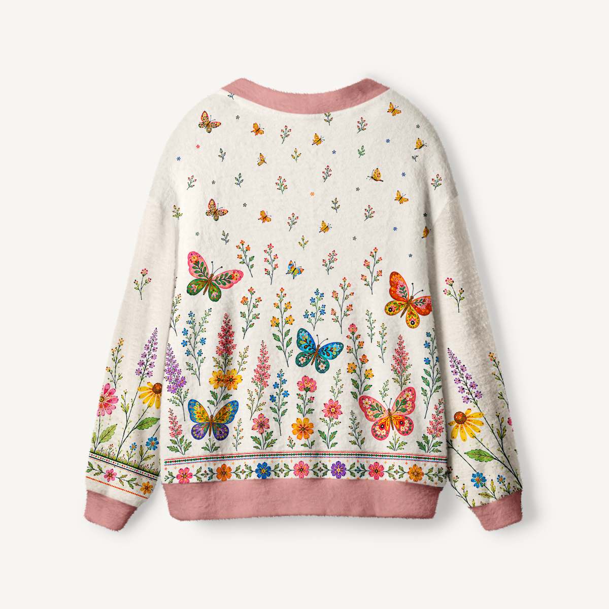 Boho Butterfly Wildflower Meadow Print Ugly Cardigan Sweaters