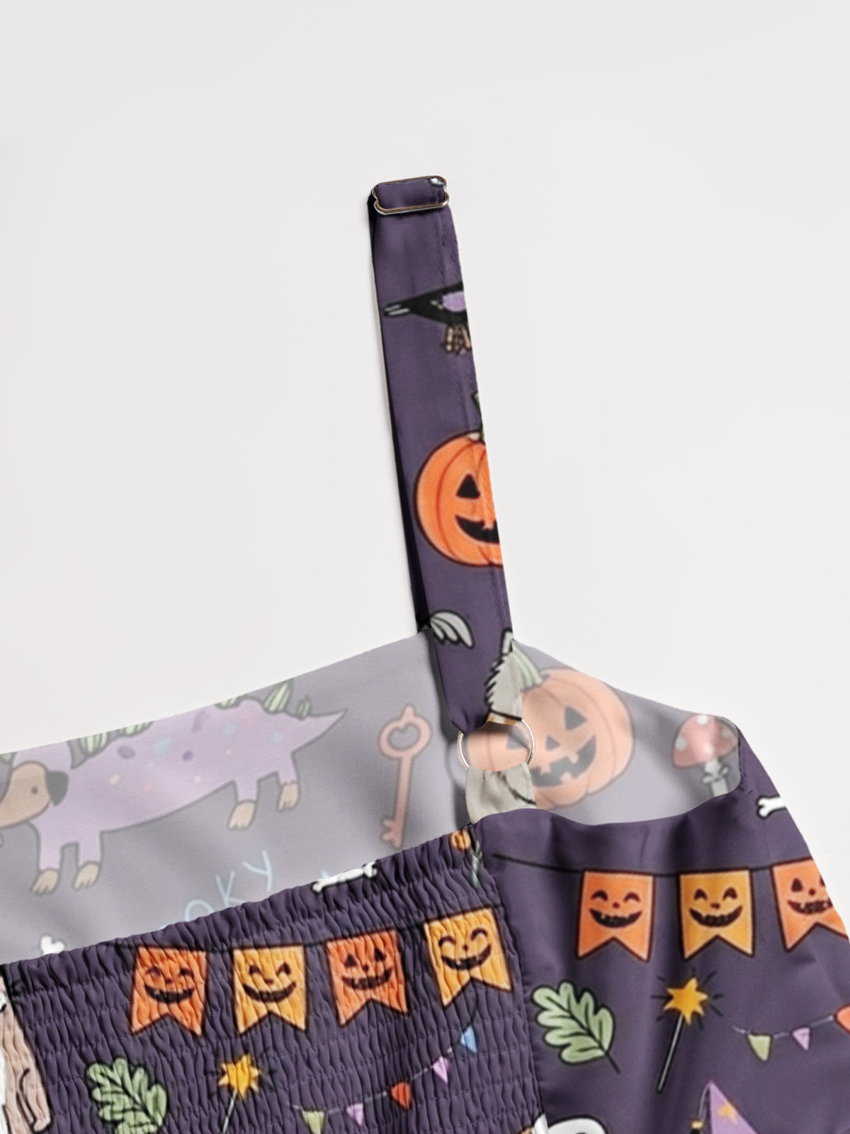 Halloween Spooky Pet Parade Print Wide Straps Maxi Dress With Pockets