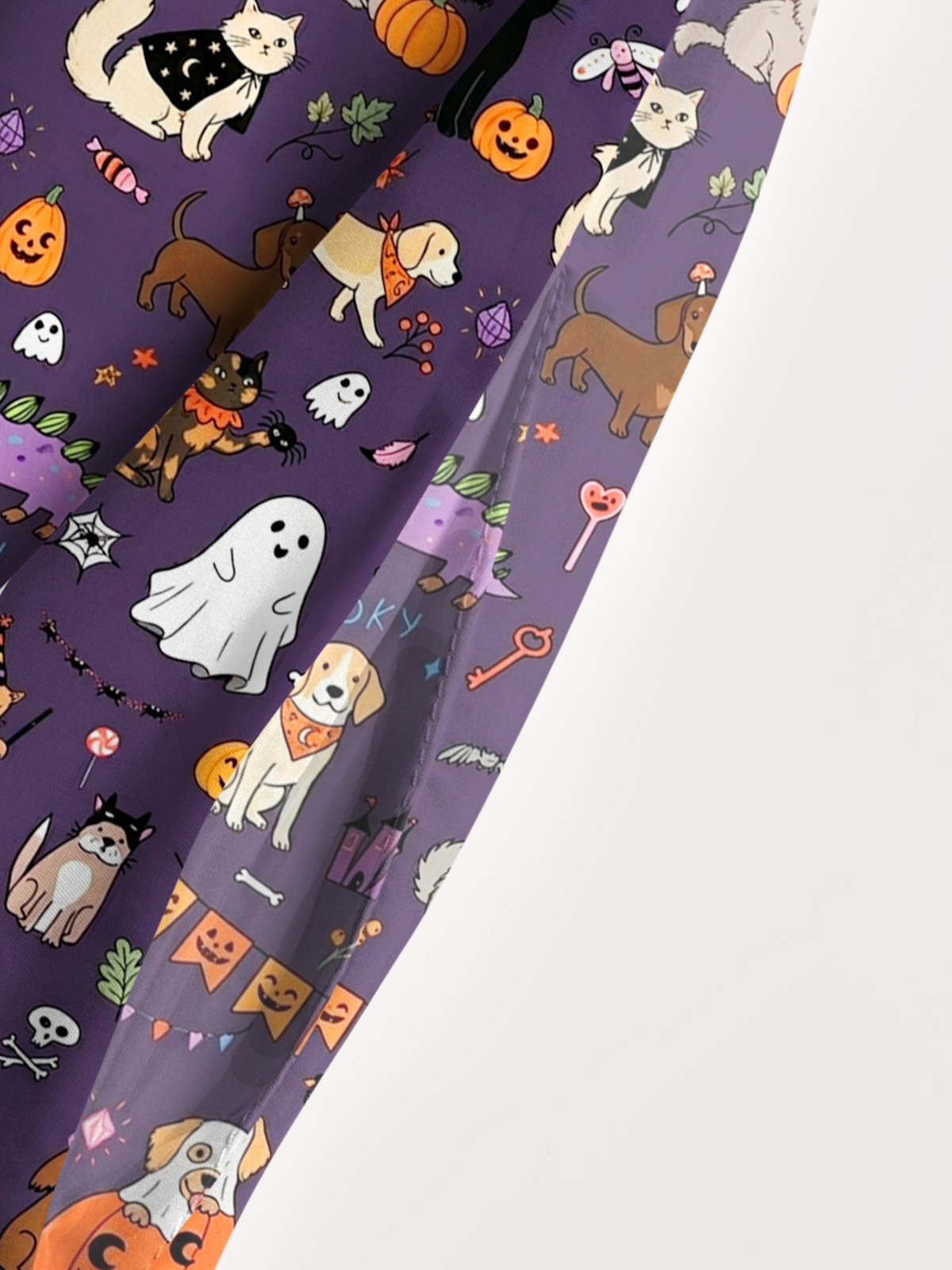 Halloween Spooky Pet Parade Print Wide Straps Maxi Dress With Pockets