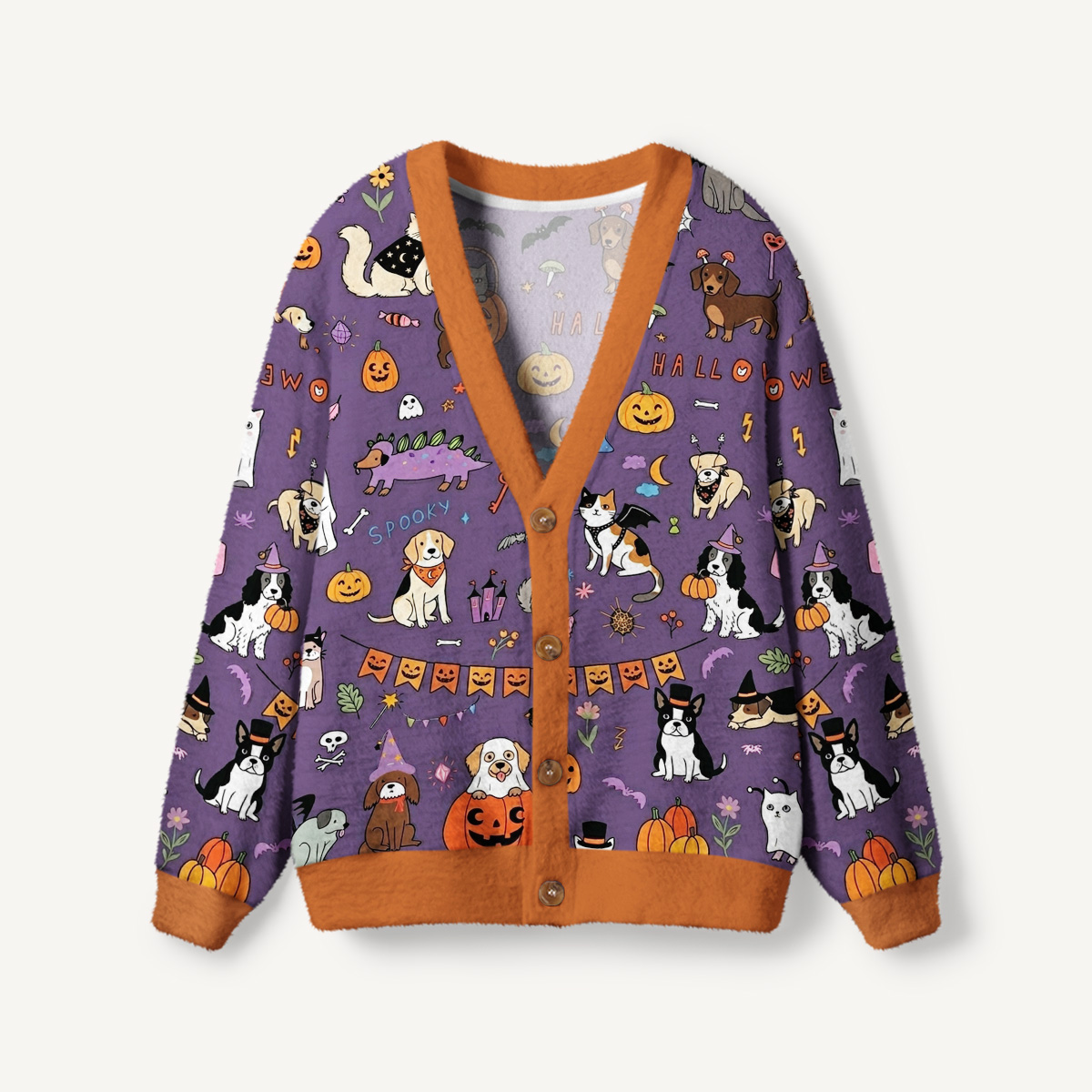 Halloween Spooky Pet Parade Print Ugly Cardigan Sweaters