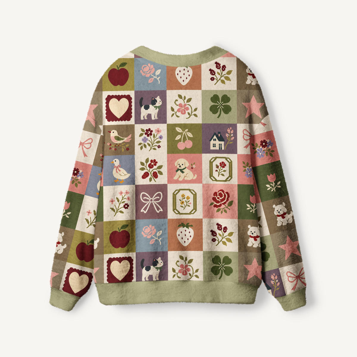 Cottage Friends Patchwork Print Ugly Cardigan Sweaters