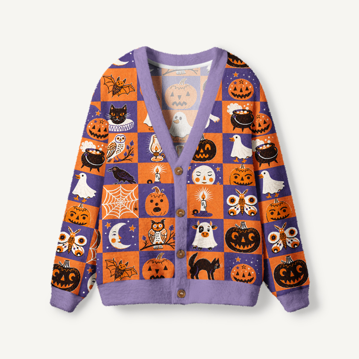 Vintage Halloween Patchwork Print Ugly Cardigan Sweaters