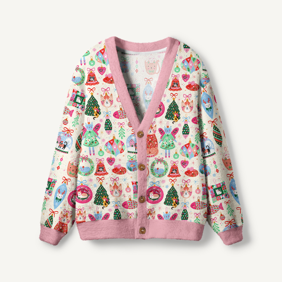 Christmas Cat Ornament Print Ugly Cardigan Sweaters