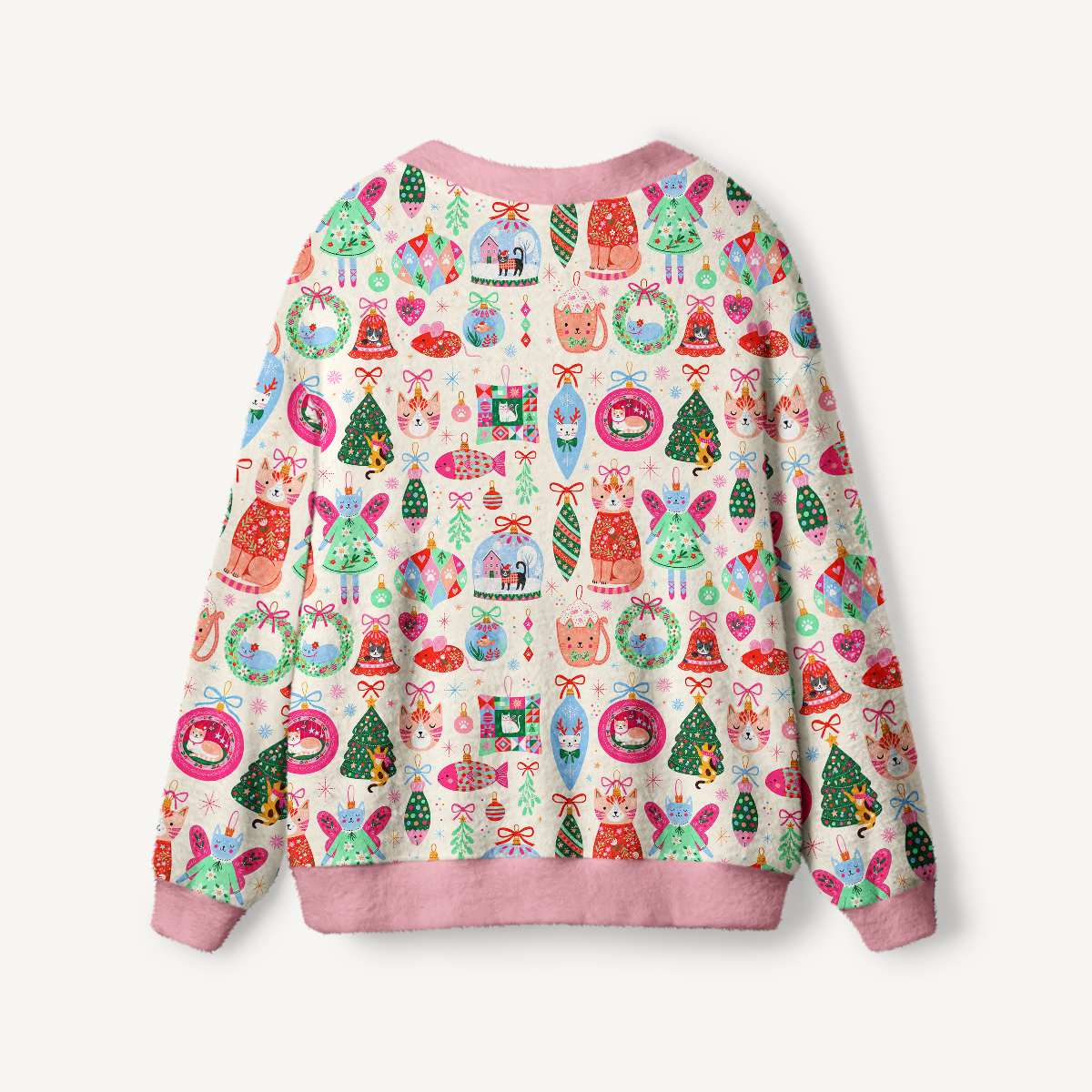 Christmas Cat Ornament Print Ugly Cardigan Sweaters