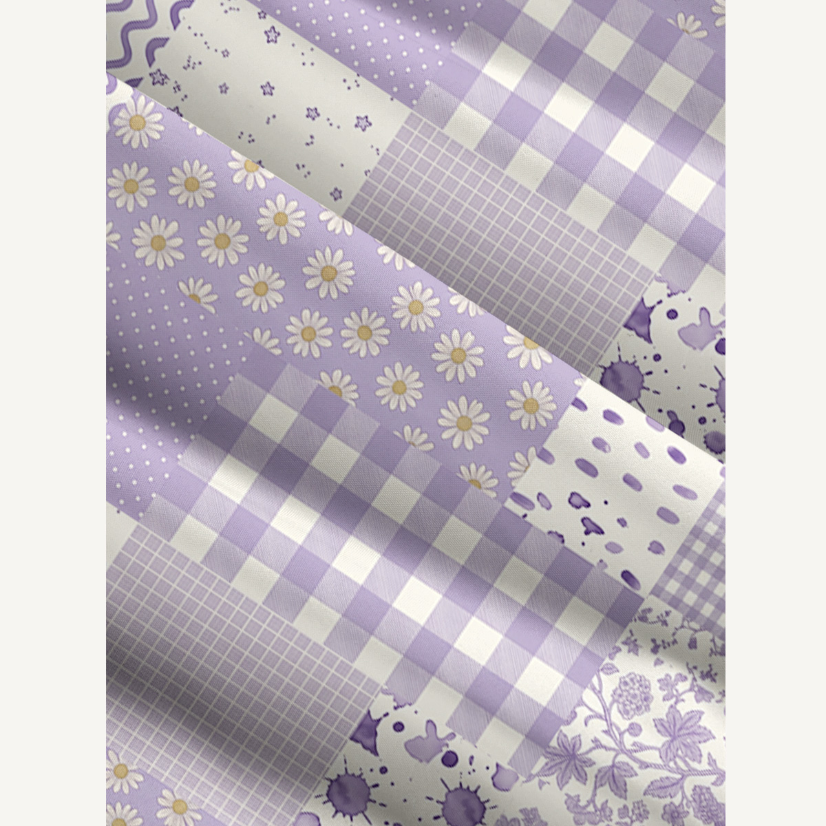 Lavender Field Patchwork Print Wide Straps Maxi Dress With Pockets