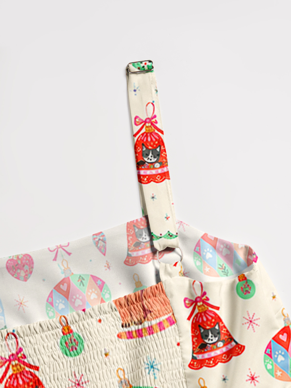 Christmas Cat Ornament Print Wide Straps Maxi Dress With Pockets
