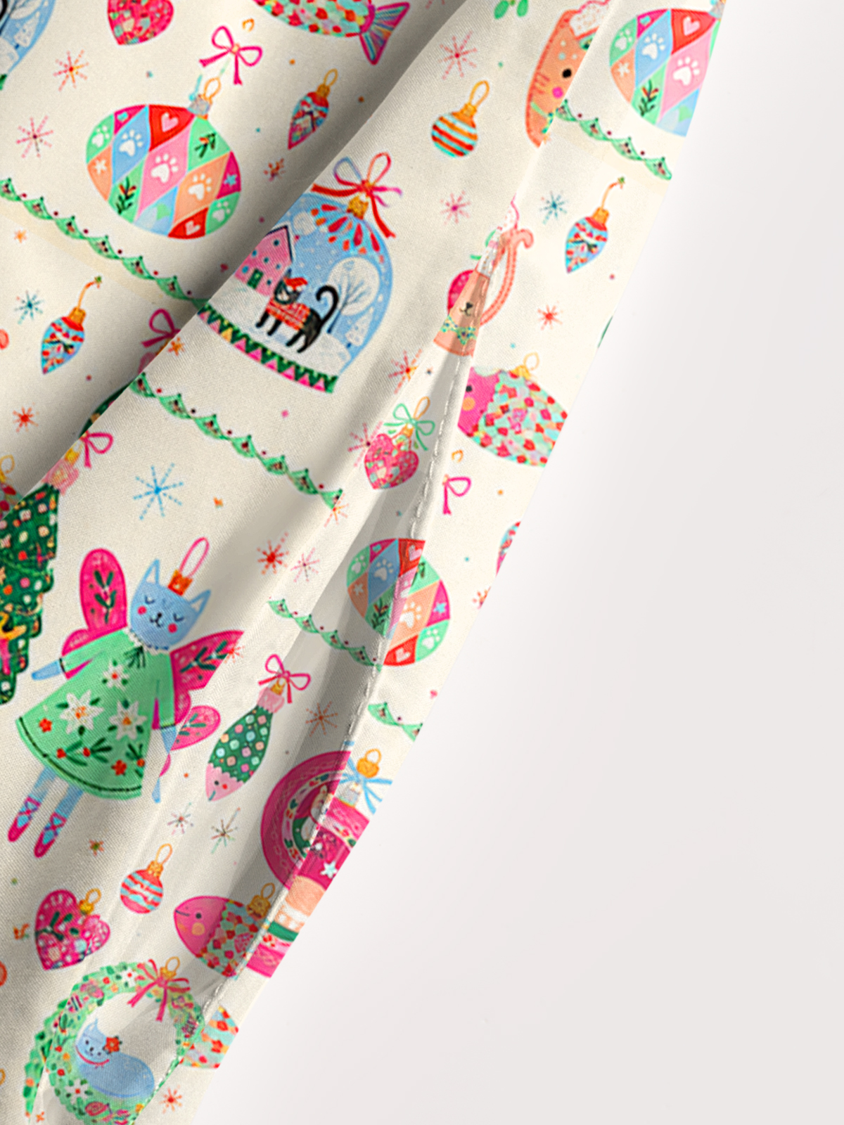 Christmas Cat Ornament Print Wide Straps Maxi Dress With Pockets