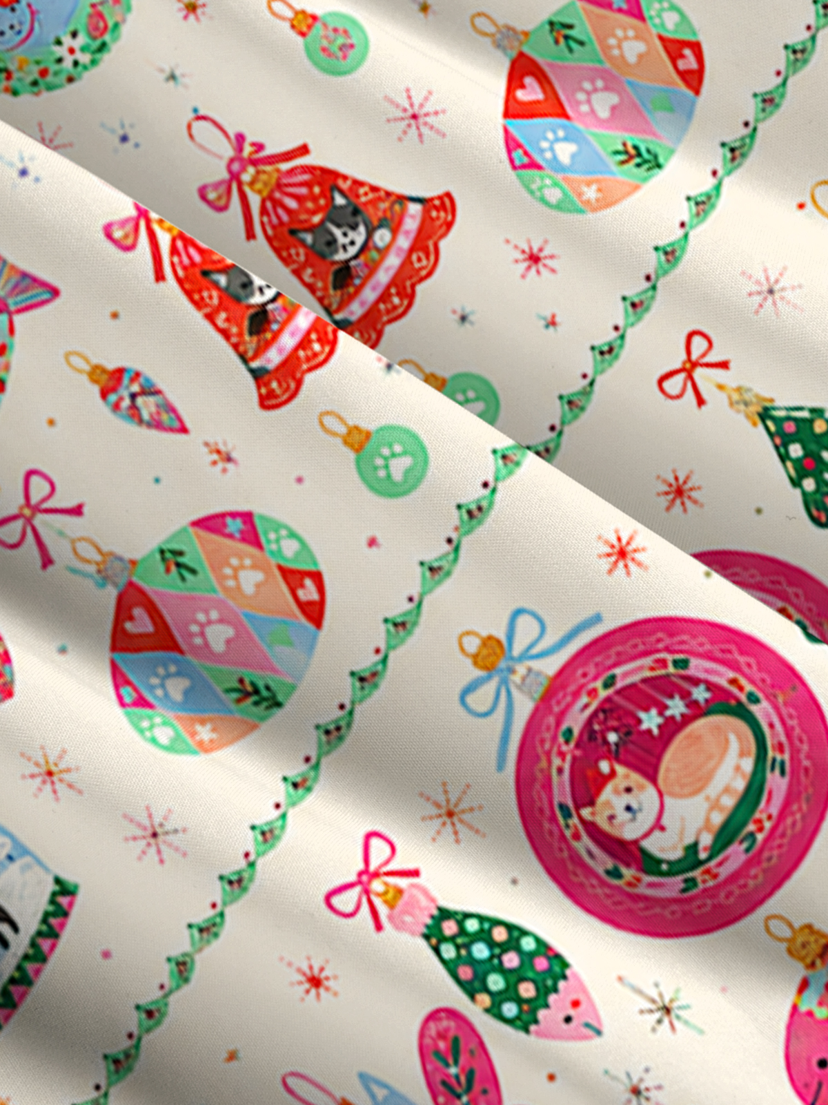Christmas Cat Ornament Print Wide Straps Maxi Dress With Pockets