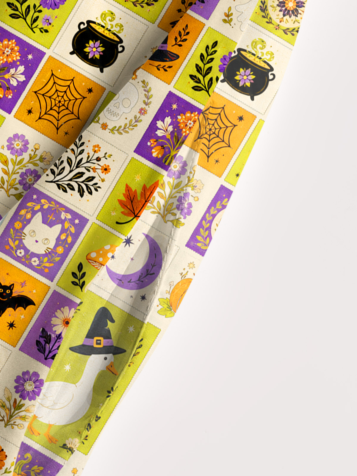 Halloween Pumpkin Goose Garden Patchwork Print Wide Straps Maxi Dress With Pockets