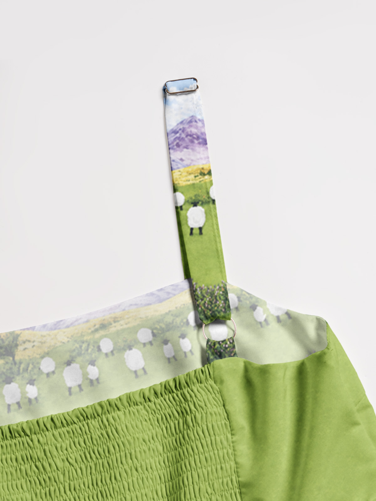 Green Meadow Sheepdog Print Wide Straps Maxi Dress With Pockets