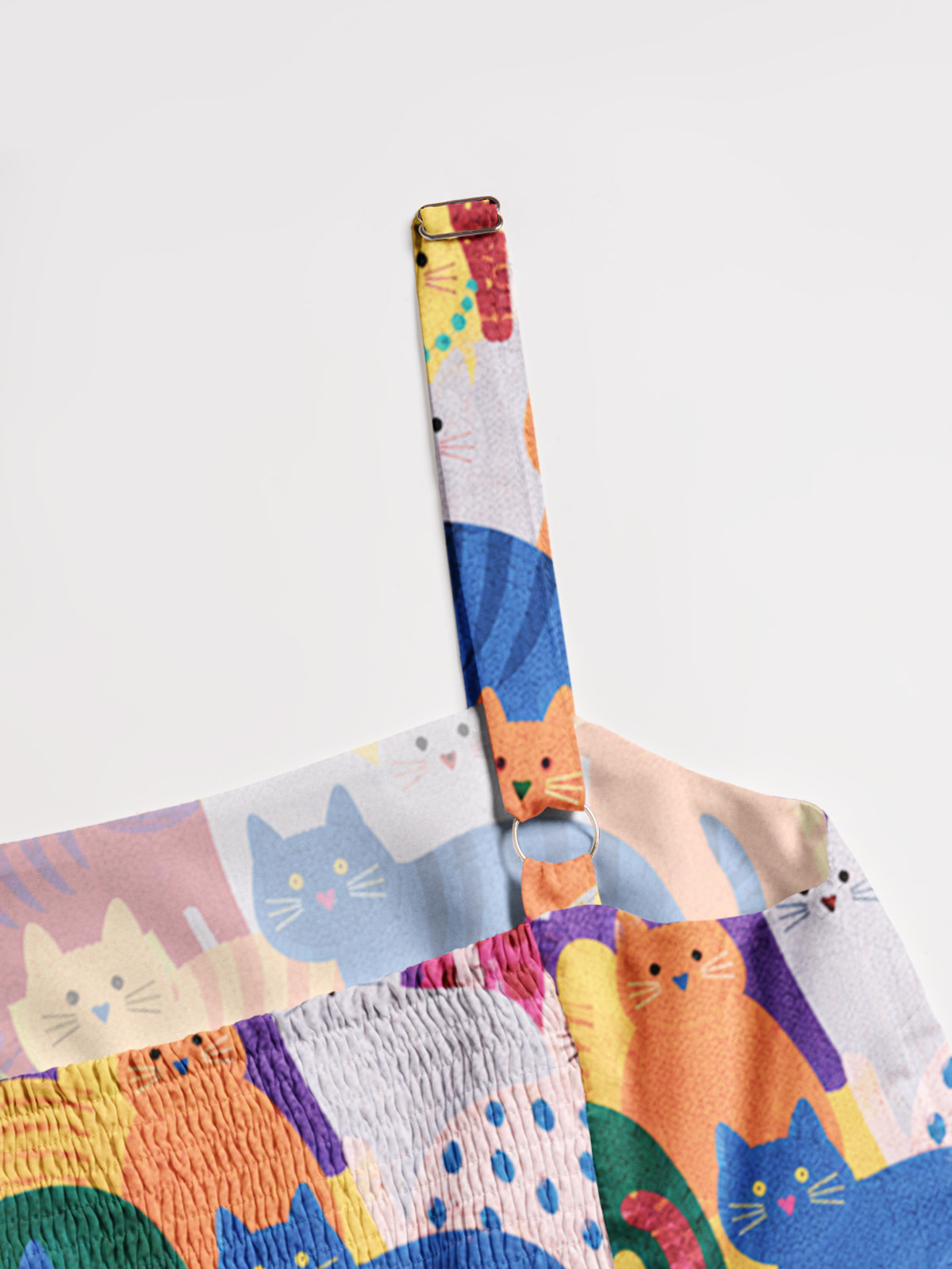 Rainbow Whimsy Cat Print Wide Straps Maxi Dress With Pockets