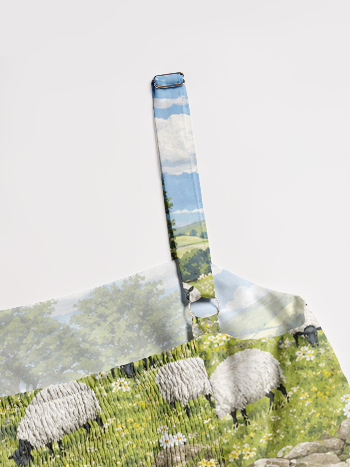 Pasture Sheep Sky Print Wide Straps Maxi Dress With Pockets