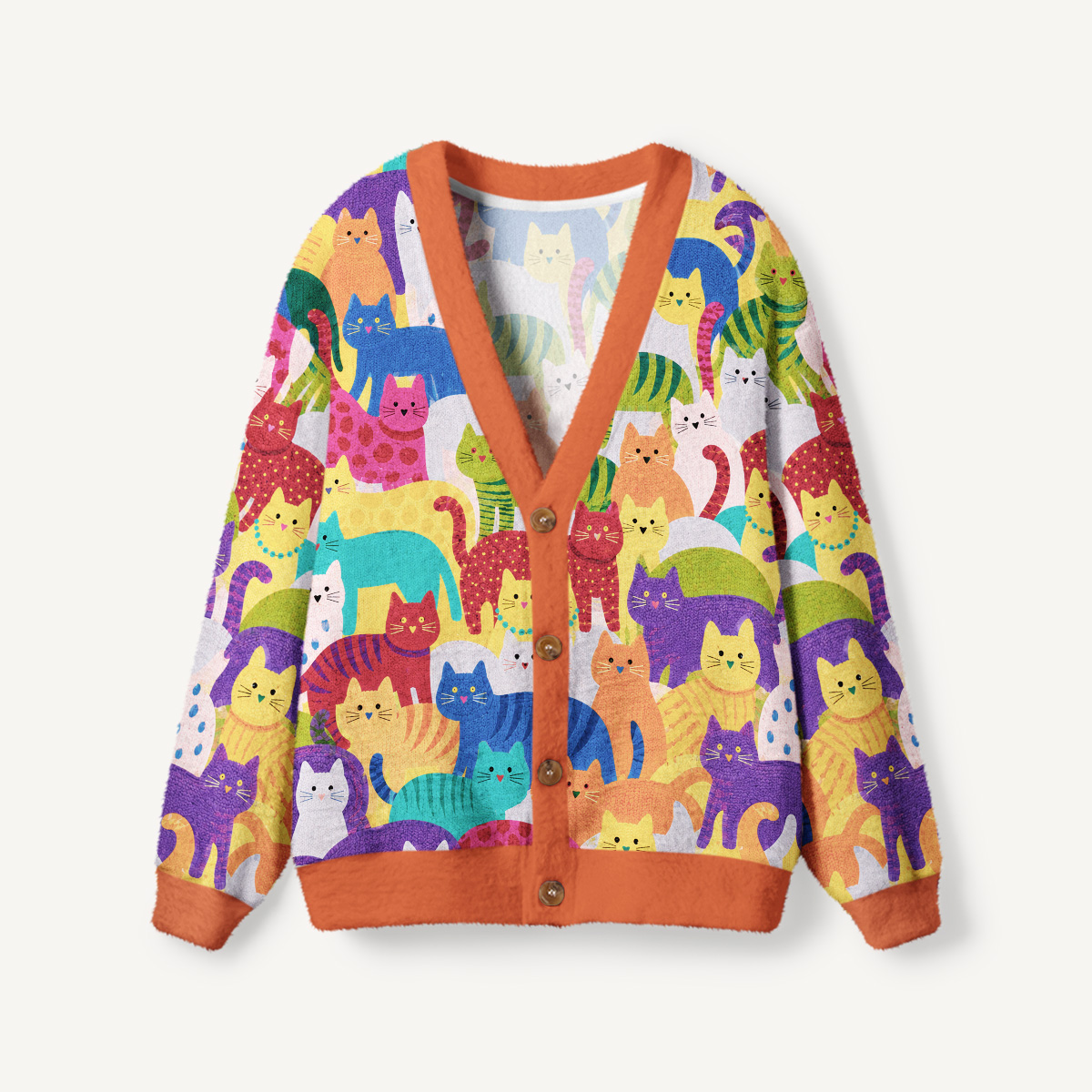 Rainbow Whimsy Cat Print Ugly Cardigan Sweaters