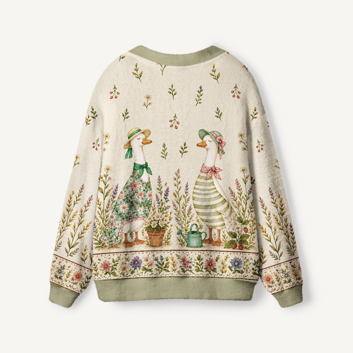 Country Garden Goose Ladies Print Ugly Cardigan Sweaters