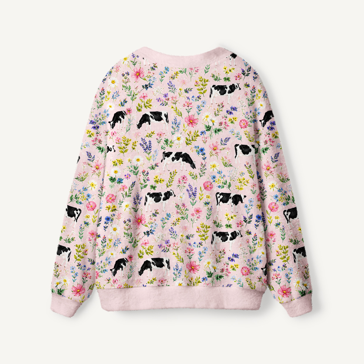 Holstein Cattle Cow Farm Animal Floral Pink Print Ugly Cardigan Sweaters