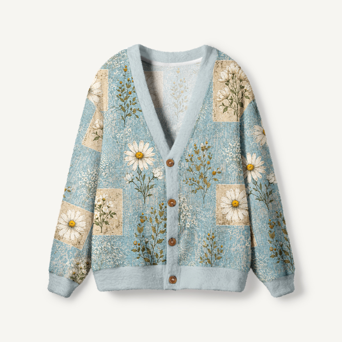 Vintage Daisy Botanical Print Ugly Cardigan Sweaters