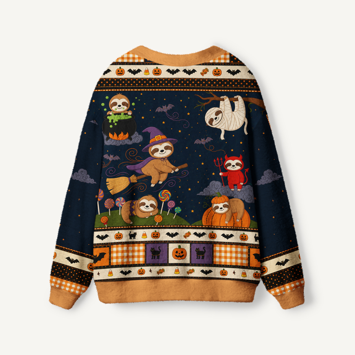 Spooky Sloth Patchwork Print Ugly Cardigan Sweaters