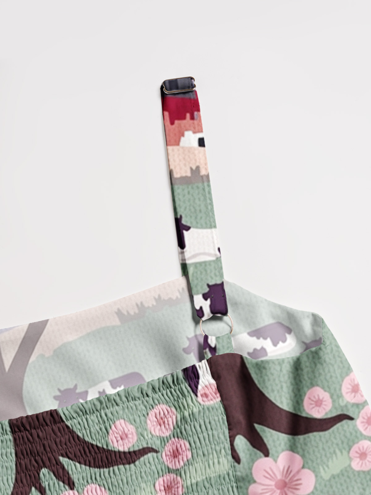 Blossom Pasture Cow & Windmill Print Wide Straps Maxi Dress With Pockets
