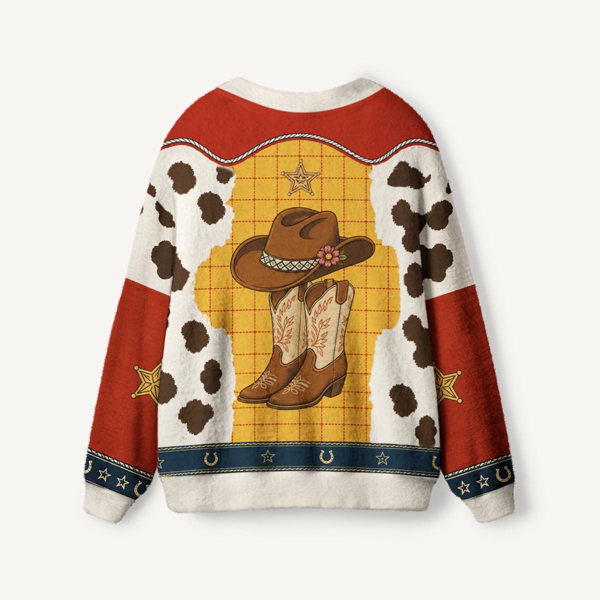 Western Cowboy Cactus Cow-Print Ugly Cardigan Sweaters