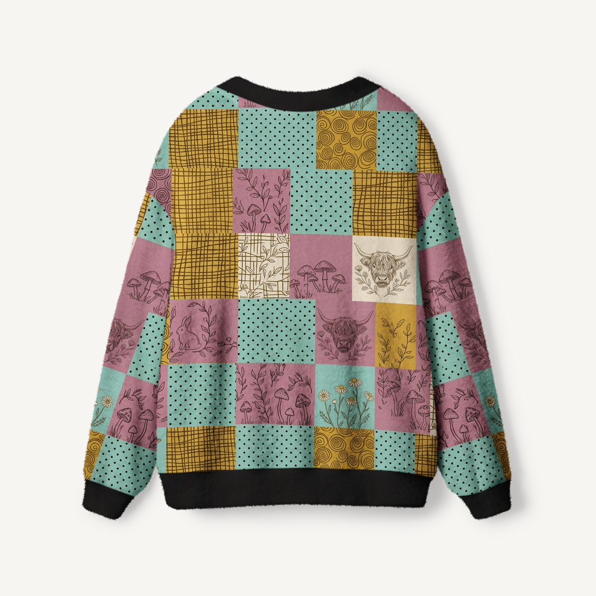 Vintage Patchwork Botanical Print Ugly Cardigan Sweaters