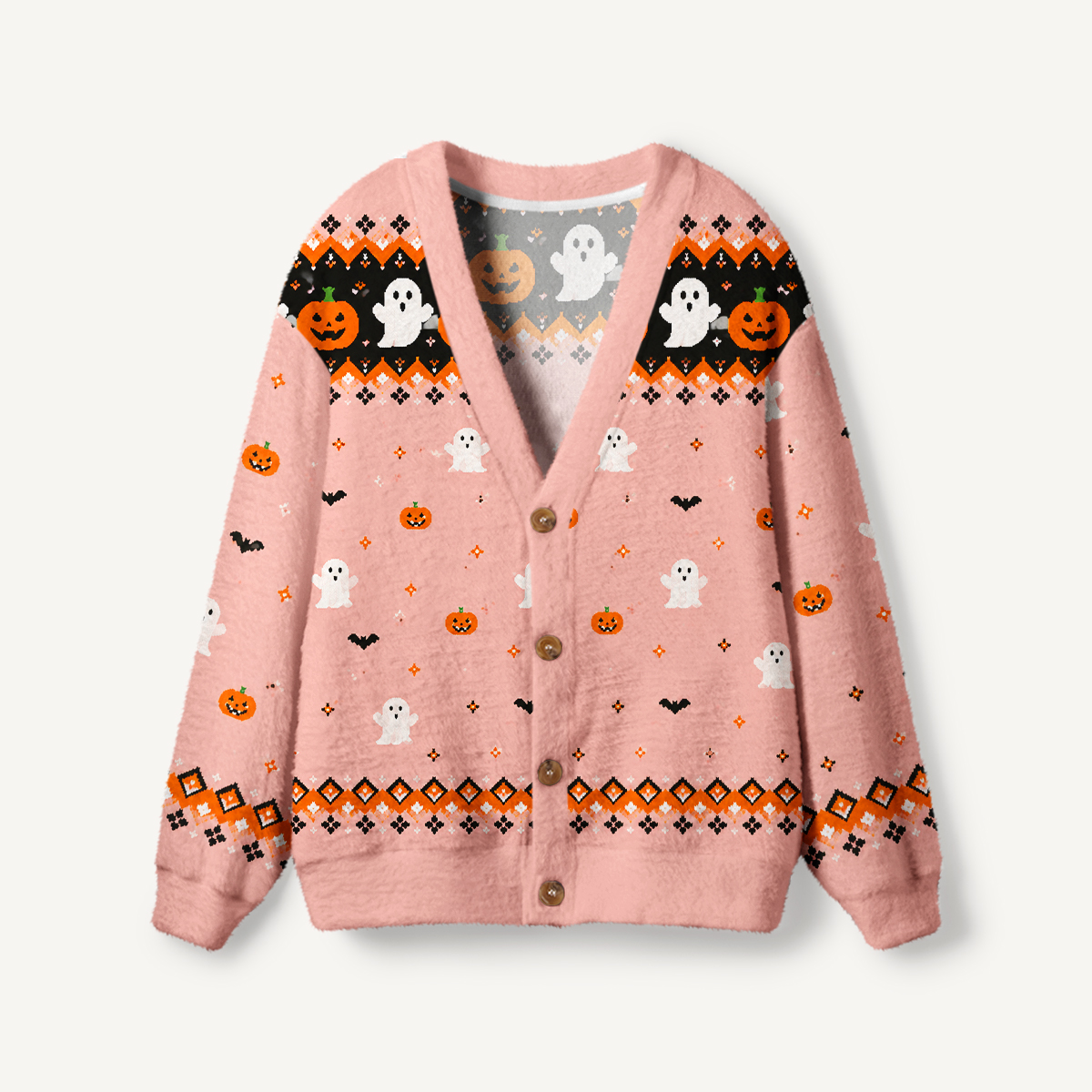Halloween Ghost & Pumpkin Ugly Cardigan Sweaters