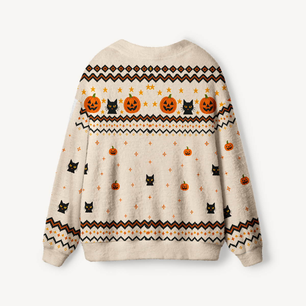 Halloween Black Cat Pumpkin Art Ugly Cardigan Sweaters