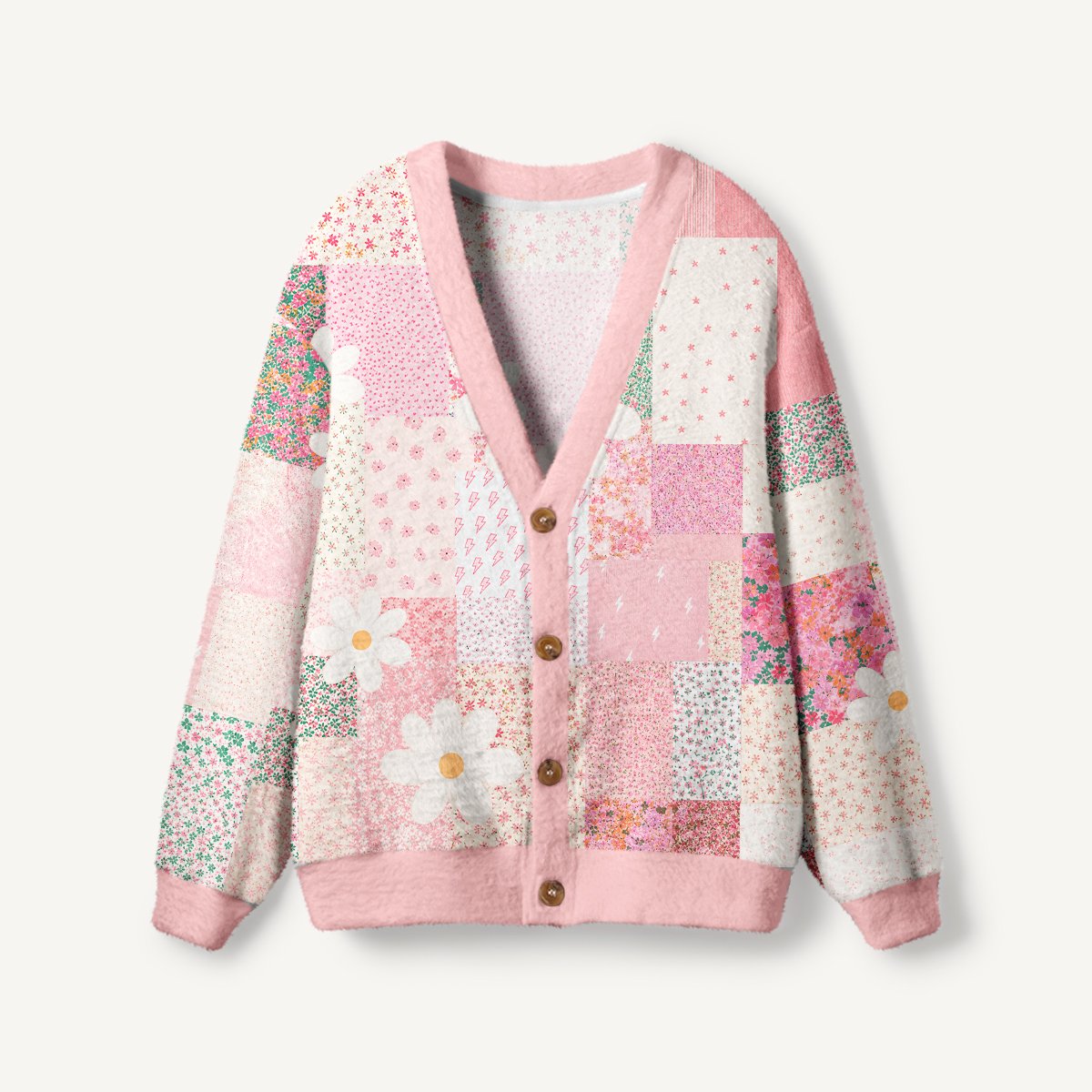 Breast Cancer Pink Flowers Ugly Cardigan Sweaters