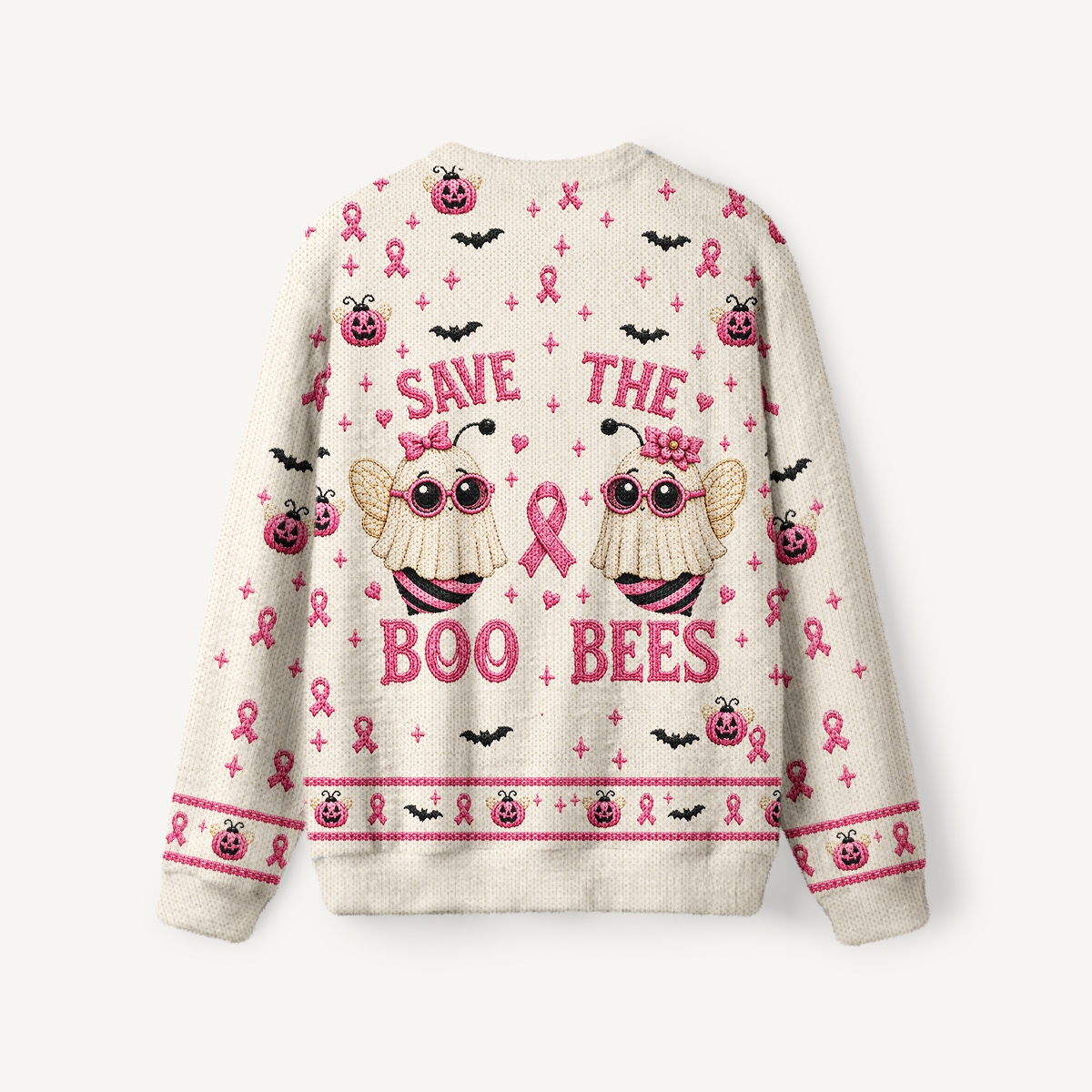 Halloween Pink Ghost Bees Breast Cancer Crewneck Sweater