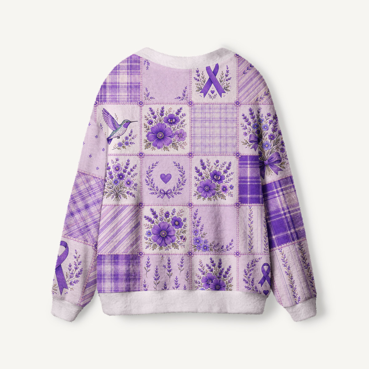 Violet Ribbon Patchwork Dreams Print Ugly Cardigan Sweaters