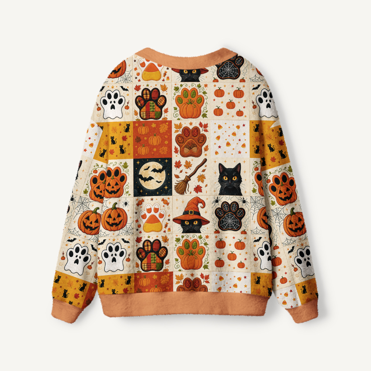 Autumn Witch Cat patchwork Print Ugly Cardigan Sweaters