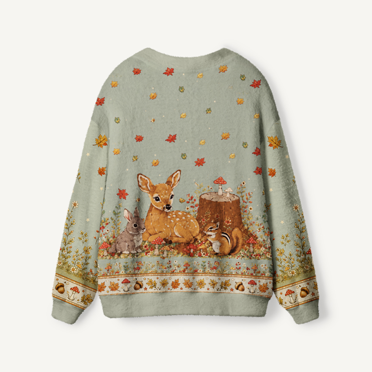 Forest Fawn & Friends Print Ugly Cardigan Sweaters