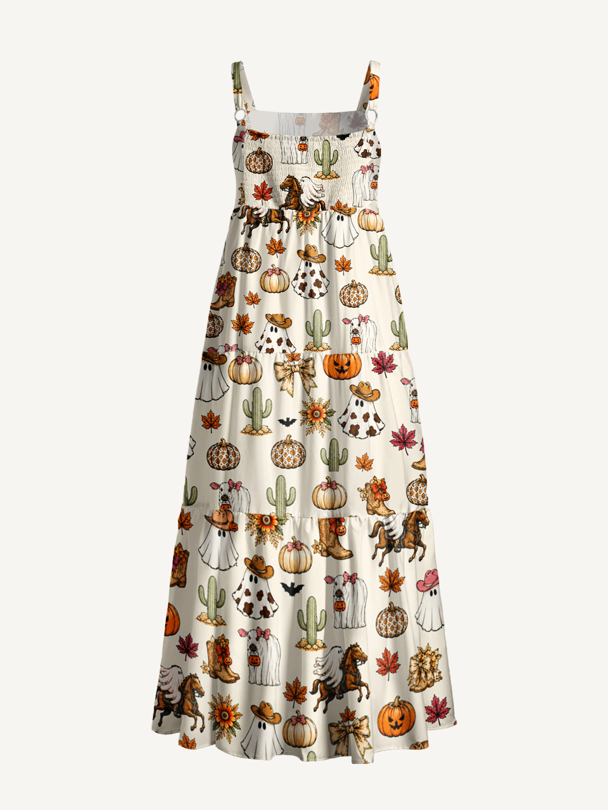 Spooky Western Print Wide Straps Maxi Dress With Pockets