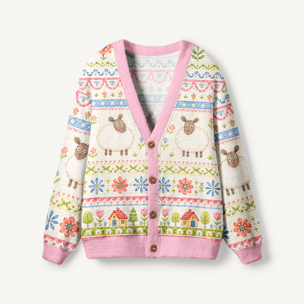 Pastoral Sheep Bands Print Ugly Cardigan Sweaters