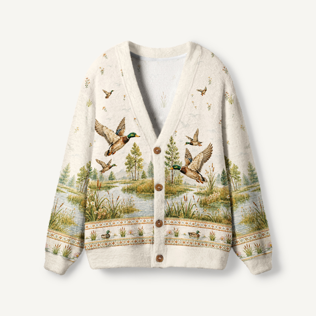 Lakeside Flying Geese Print Ugly Cardigan Sweaters