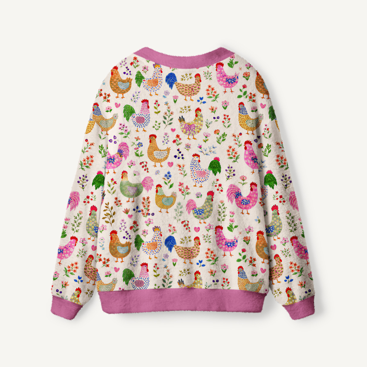 Colorful Farm Chickens Print Ugly Cardigan Sweaters