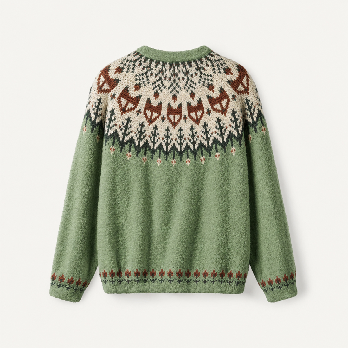 Cozy Forest Into The Wild Fox Fuzzy Crewneck Sweater