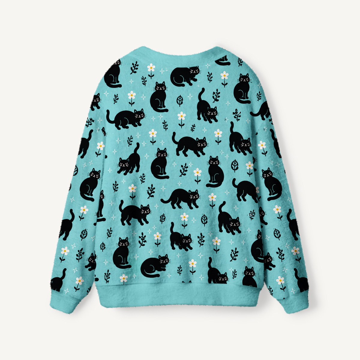 Mint Black Cat Garden Print Ugly Cardigan Sweaters